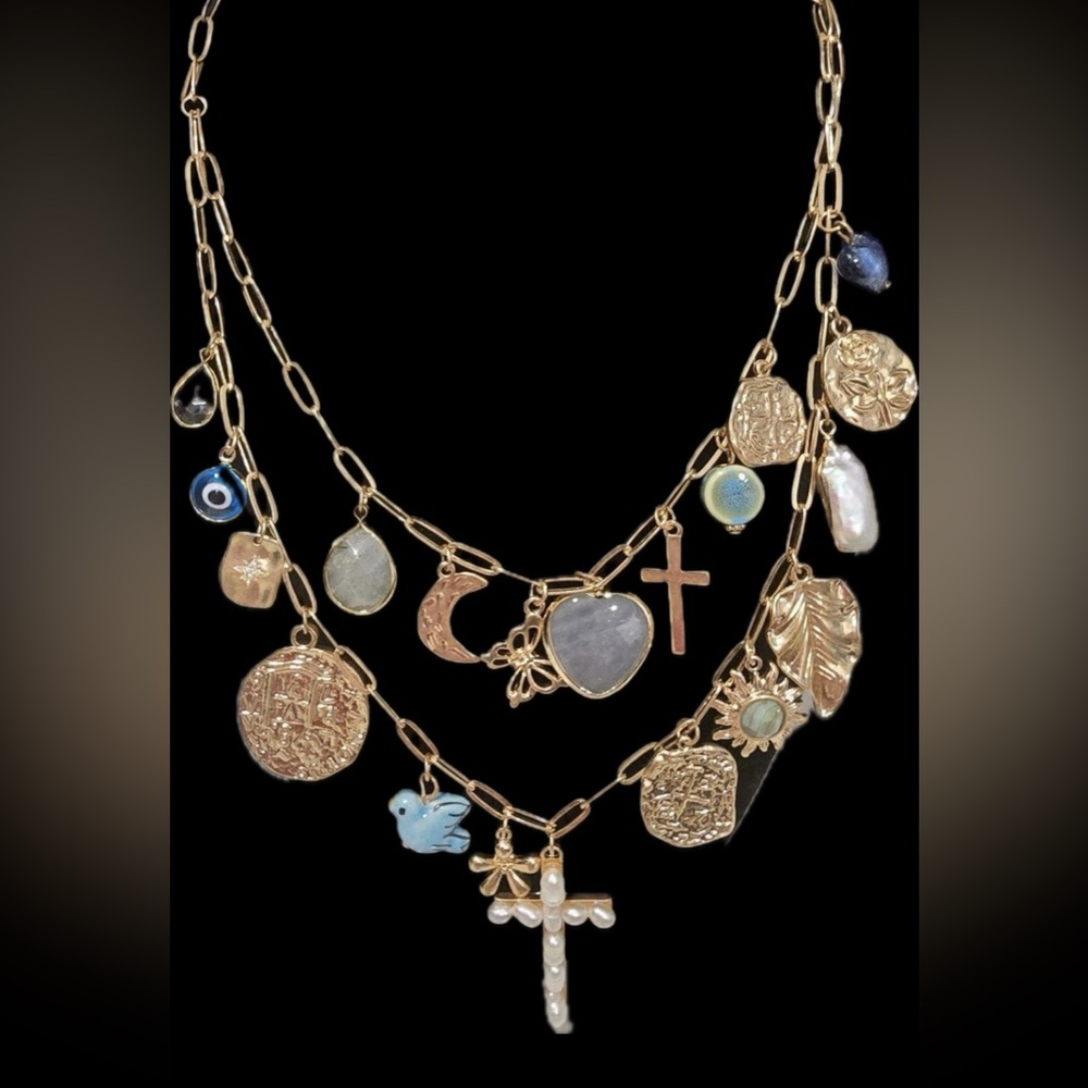 NWOT ⚜️🩶⚜️ ATTERRI Gorgeous Multi Charm Two Layered Necklace - Picture 12 of 12